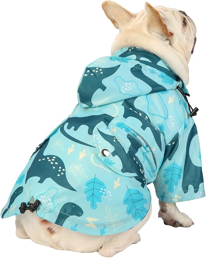 HDE Double-Layer Zip Dog Raincoat Poncho with Removable Hood and Leash Hole for Small to 3XL Dogs and Puppies - Dinosaurs - S - Nylon