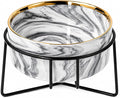 Dazzling Ceramic Elevated Cat Bowls, Gift for Cat Owner, Birthday (Medium,Grey)