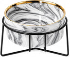 Dazzling Ceramic Elevated Cat Bowls, Gift for Cat Owner, Birthday (Medium,Grey)