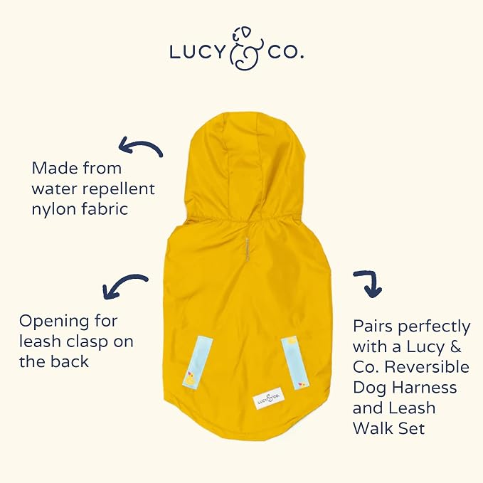 Lucy & Co. Lucky Ducky - Reversible Raincoat for Dogs & Pets - Dog Raincoat - Fashionable and Comfy Water Proof Adjustable Poncho for Canines - 2XL - Yellow Blue Rubber Duck