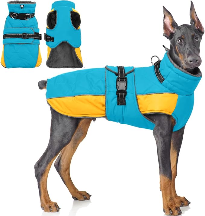 QBLEEV Warm Dog Jacket - Reflective, Adjustable Winter Coat with Turtleneck for Cold Weather, Waterproof Fleece Snowsuit for Small, Medium, Large Dogs