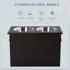 PawHut Raised Pet Feeding Storage Station for Large Dogs, Coffee | with2 Stainless Steel Bowls Base for Other Large Pets