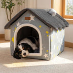 Dog House Indoor Portable Puppy Cave Cat Nest Kennel Pet Bed fit 7.5kg/17lb | Portable Memory Houses with Cushion (Grey, M:Size fits 7.5kg/17lbs (Pets))