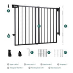 Babelio Extra Wide No Bottom Bar Baby/Dog Gate, 28" H, 29.7-46.5" W, Black | Hardware Mount Pet Gate for Indoor Doorways and Hallways with Auto Close, Stay-Open, Wide Walk-through Door, Easy Install