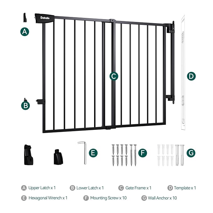 Babelio Extra Wide No Bottom Bar Baby/Dog Gate, 28" H, 29.7-46.5" W, Black | Hardware Mount Pet Gate for Indoor Doorways and Hallways with Auto Close, Stay-Open, Wide Walk-through Door, Easy Install