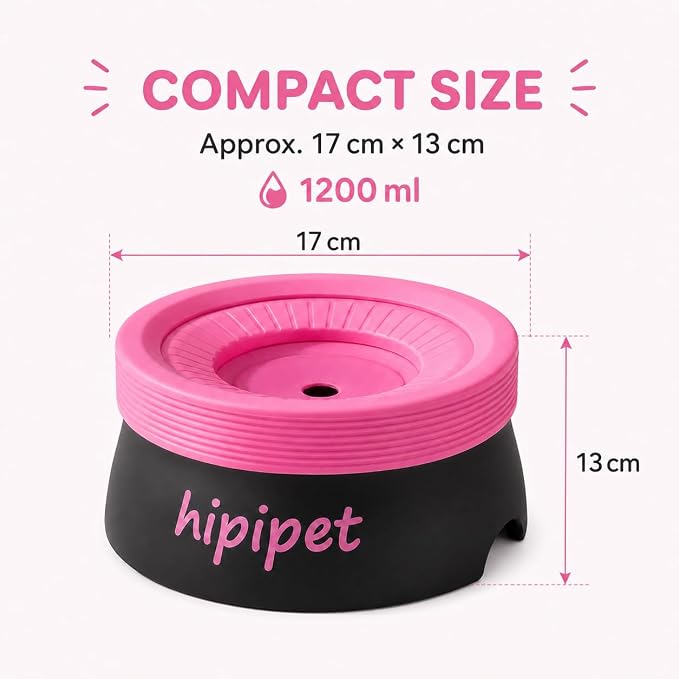 Floating Pet Water Bowl for Dogs and Cats, No Spill Anti-Overflow Splash Proof Dish with Floating Disk, for Travel and Home (Black+Pink(1200ml))