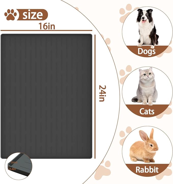 24"x16" Large Dog Food Mat, Silicone Dog and Cat Mats for Food and Water Bowls, Waterproof Raised Edge Pet Feeding Mat for Contain Spills Protects Floors, Multiple Colors & Sizes for Pets, Beige
