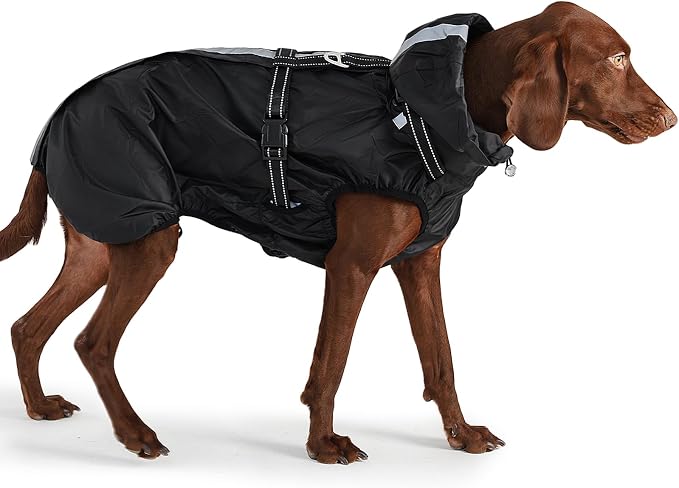 Dog Raincoat with Built-in Harness, Dog Rain Jacket with Clear Hood | Rain Coat For Medium Dogs, Doggy Poncho With Leash Hole, Reflective Strips, For Rainy Snowy Weather Walks, Hiking Camping, XL