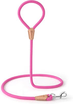 Mile High Life Dog Leash with Genuine Leather Connection, 4/5/6 FT | Rope Leash, Heavy Duty 360° Swivel Metal Clasp, for Small Medium & Large Dogs (Bright Pink, 60 Inch)