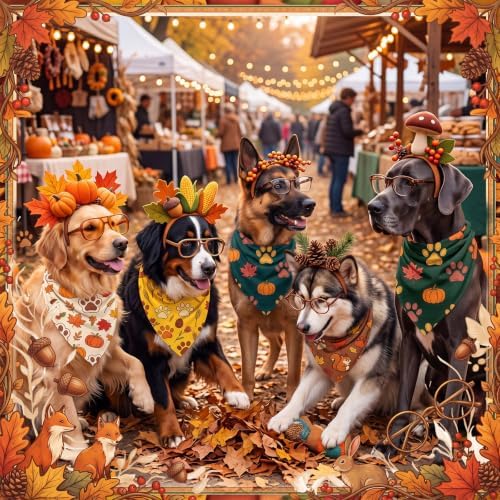 Preboun 50 Pcs Fall Paw Print Dog Bandanas Bulk, Autumn Thanksgiving Party - Image 2