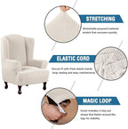 H.VERSAILTEX Wing Chair Slipcover Chair Covers for Wingback Chairs Wingback Chair Covers Slipcovers 1 Piece Stretch Sofa Cover Furniture Protector Soft Spandex Jacquard Checked Pattern, Ivory