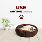 Whiskers & Friends Cat Beds for Indoor Cats, Fluffy Cat Bed Small to Large | Orthopedic Soft Plush Calming Donut Bed, Washable Round Pet Bed, Sized for Kitten to Large Cats & Puppy to Small Dogs