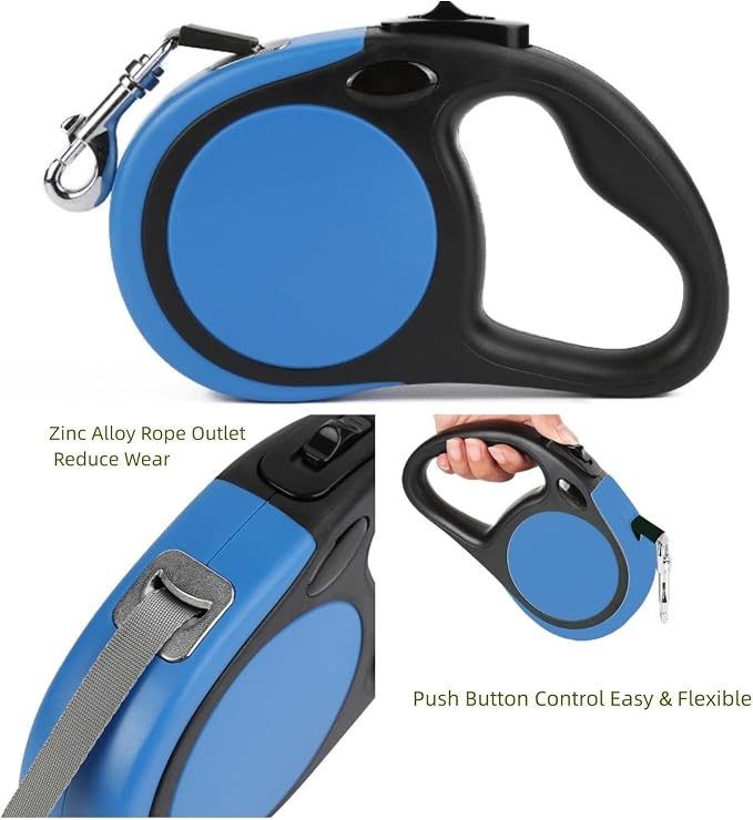 Dual Retractable Dog Leash Small Breed (Up to 44 Lbs Each) - 18.5 FT Extendable Double Headed Pet Leash with Poop Bags, Non Slip Grip - One Button Break & Lock, 360° Tangle-Free (Blue, Medium)