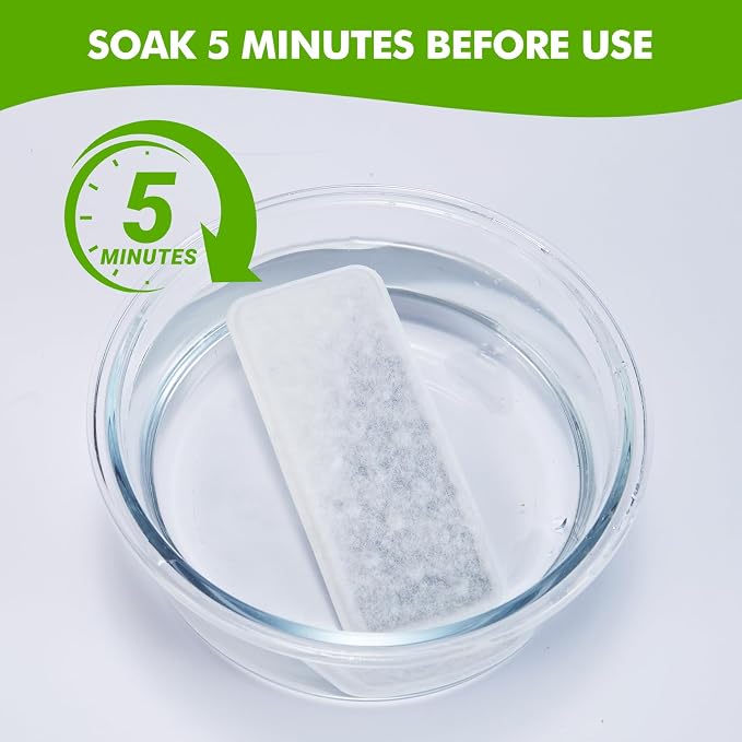 6 Pack Dog Water Fountain Filters and 6 Pack Sponges, Suitable for Stainless Steel Dog Water Fountain (PF-SS-01/PF-SS-02/PF-SS-03/PF-SS-04), High Efficiency Filtration, Idividual Package