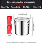 stainless steel food storage containers with lids lock clips airtight container large airtight for rice flour sugar grain coffee bean storage containers Kitchen jar (1.59gal/6L)