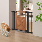 beeNbkks Farmhouse Barn Door Dog Gate, 30" Tall Anti-Trip Pet Barrier | No-Drill Pressure Mounted Pet Gate Fits 29"-40" Wide Openings, Featuring Wooden Walk-Through Door and Metal Frame