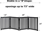 LZRS Wooden Free Standing Dog Gate 80" W x 24" H, Foldable Solid Hardwood Pet Safety Fence for House Doorways, Stairs, Hallways, Step-Over Pet Barrier, No Drill Easy Setup, Black