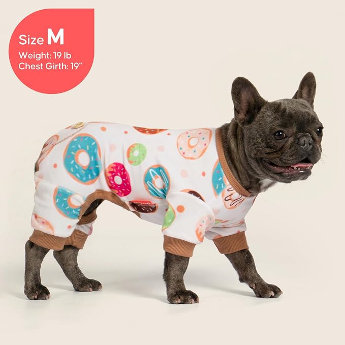 KYEESE Dog Pajamas, Soft Dog Pajamas for Small Dogs Boy Girl, Stretchy Dogs Pjs Velvet Pet Jumpsuit Sleepwear, Comfy Jammies Lightweight Pet Onesie Outfit, Donut, M