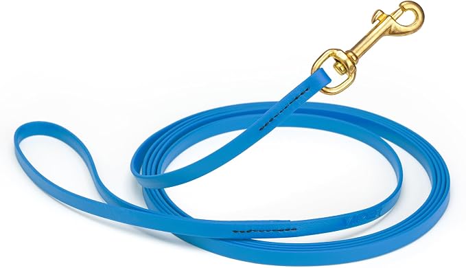 Viper Biothane K9 Working Dog Leash Waterproof Lead for Tracking Training Schutzhund Odor-Proof Long Line with Solid Brass Snap for Puppy Medium and Large Dogs, 15ft Cerulean Blue
