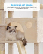 Hey-brother Cat Tree Tower with Padded Platform Bed, Hammock, MPJ019-SM | 53 Inches Cat House with Large Cozy Condo, Toy Balls and Sisal Scratching Posts for Indoor Multi-Cats, Beige