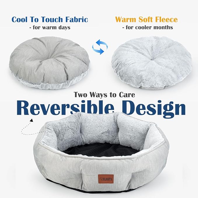 Small Dog Bed for Small Dogs, Cat Bed for Indoor Cats, Cooling Pet Bed for Puppy, Reversible Design with Cool-Touch Summer Side, Machine Washable with Non-Slip Bottom 30 Inch