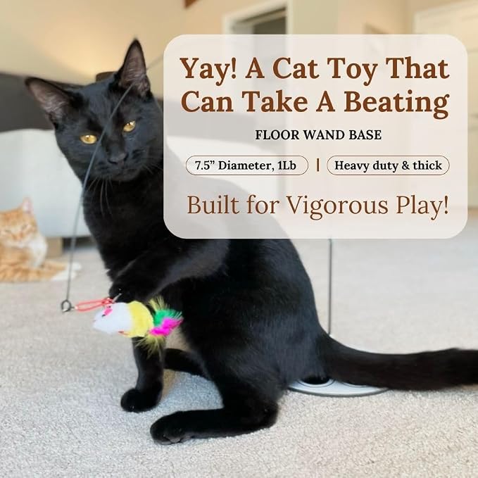 Cat Toys for Indoor Cats, Interactive Cat Toy Wand, Kitten Stuff, 9 Lures | 3 Play Modes! Set The No-topple Base On A Couch, Attach The Dual Suction Base, Or Use The Handheld Fishing Pole Wand.