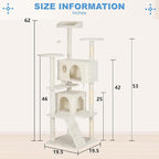 FDW | 62" Cat Tree Tower | Beige | Multi-Level Indoor Activity Center with Sisal Scratching Posts, Condos, Plush Perches, Hanging Cat Toys | Sturdy, Easy to Assemble | for Kittens & Adult Cats