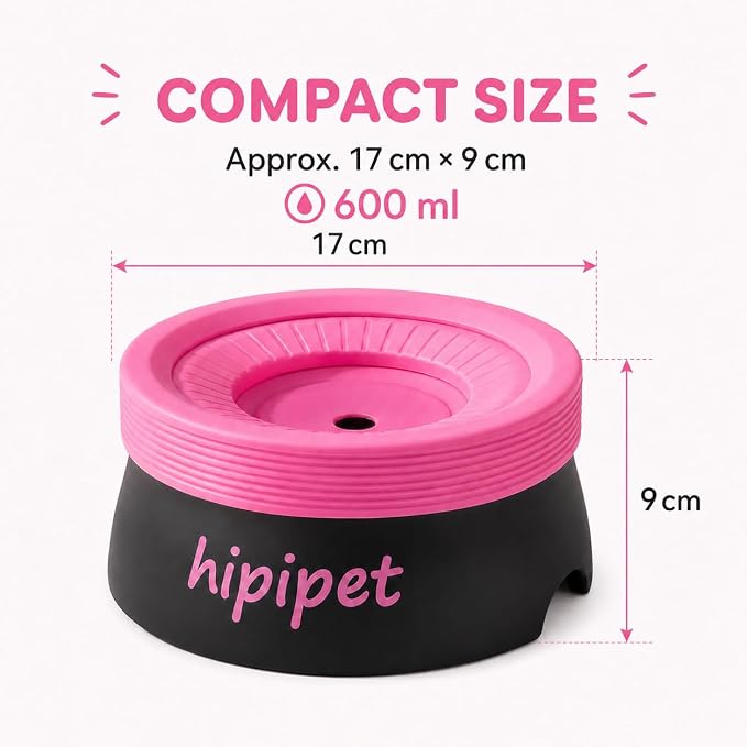 Dog Water Bowl No Spill with Floating Disk,Floating Pet Water Bowl for Dogs and Cats, for Travel and Home (Black+Pink(600ml))