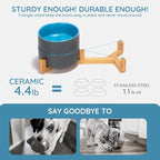 SPUNKYJUNKY Ceramic Dog and Cat Bowl Set with Wooden Stand, Modern Cute Weighted Food Water Set for Small Size Dogs (13.5OZ) & Medium Sized Dogs (28.7OZ) & Cats (3.6 Cups, 2 × Blue-Grey)