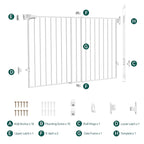 Babelio 31.5-55" No Bottom Bar Baby Gate Extra Wide, 2-in-1 Auto Close Dog Gate for The House, Stairs and Doorways, with Large Walk Thru Door, White | Easy Install| One-handed Opening| Auto-close| Drill Needed Indoor Safety Dog/Pet Gate for Stairs, Hal...