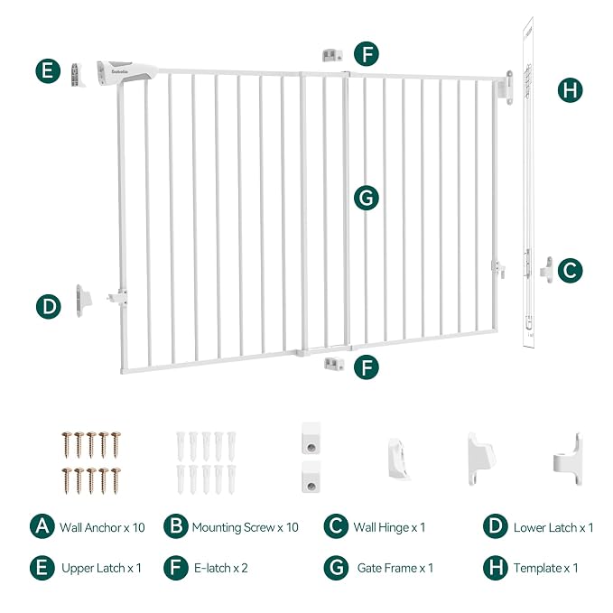 Babelio 31.5-55" No Bottom Bar Baby Gate Extra Wide, 2-in-1 Auto Close Dog Gate for The House, Stairs and Doorways, with Large Walk Thru Door, White | Easy Install| One-handed Opening| Auto-close| Drill Needed Indoor Safety Dog/Pet Gate for Stairs, Hal...