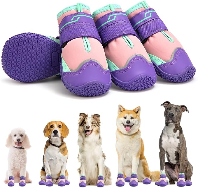 Dog Shoes for Large Dogs Anti-Slip Dog Boots & Paw Protectors for Hot Pavement Waterproof Small Medium Large Dog Booties for Rainy Day Summer Hiking Winter Snowy Day Dog Booties 4PCS
