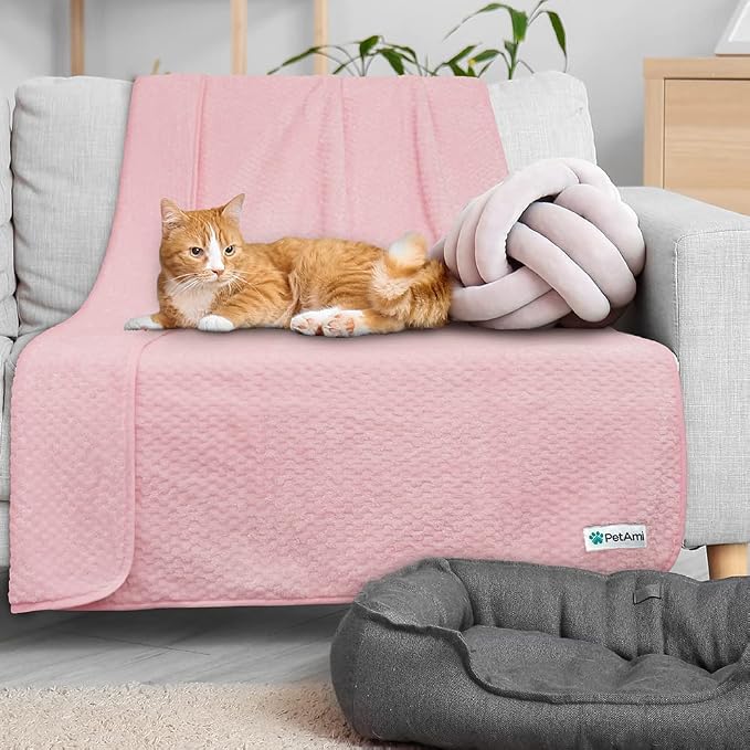 PetAmi Waterproof Dog Blanket, Leakproof Puppy Blanket, 29x40 Light Pink | For Small Medium Pets, Furniture Sofa Couch Cover Protector, Fleece Throw Indoor Cat Kitten, Reversible Washable Soft Plush