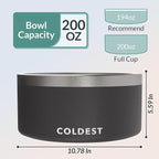 Coldest Dog Bowl - Anti Rust Metal, Non Slip, 3 Layers Insulated Stainless Steel Dog Bowls - Spill Proof & Heavy Duty - Water Bowl for Dogs, Cats & Pets, Dish Washer Safe (200 oz, Stealth Black)