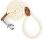 Mile High Life Dog Leash Braided Cotton Rope with Leather-Reinforced Ends | Rust-proof 360° swivel clasp, Heavy-duty for medium/large breeds. Great for weddings, daily walks (4 FT, 1/2", White)