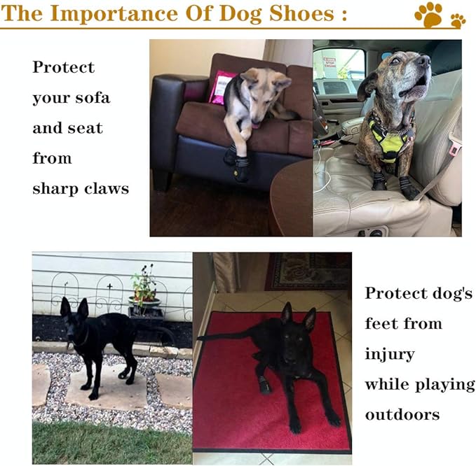 XSY&G Dog Boots,Waterproof Dog Shoes,Dog Booties with Reflective Rugged Anti-Slip Sole and Skid-Proof,Outdoor Dog Shoes for Medium to Large Dogs 4Pcs-Size5