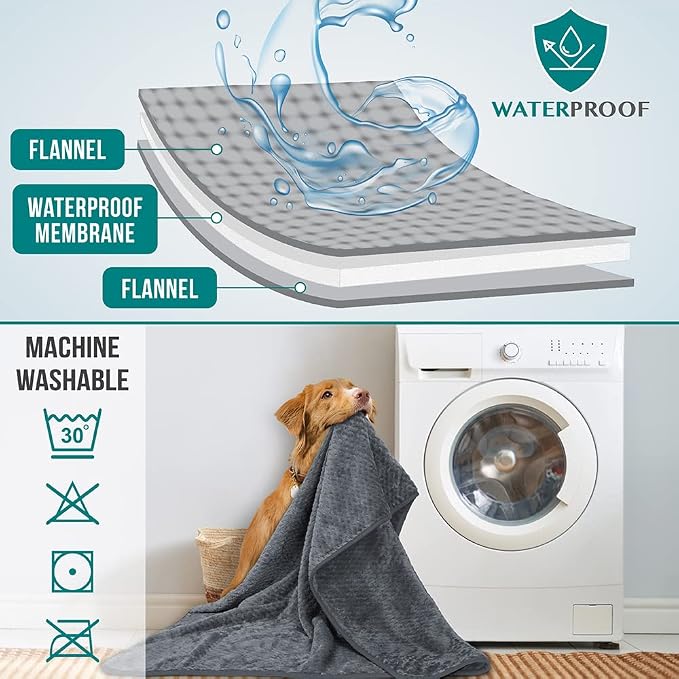 PetAmi Waterproof Dog Blanket, Leakproof Puppy Blanket, 40x60 Dark Gray | For Medium Large Pets, Furniture Sofa Couch Cover Protector, Fleece Throw Indoor Cat Kitten, Reversible Washable Soft Plush