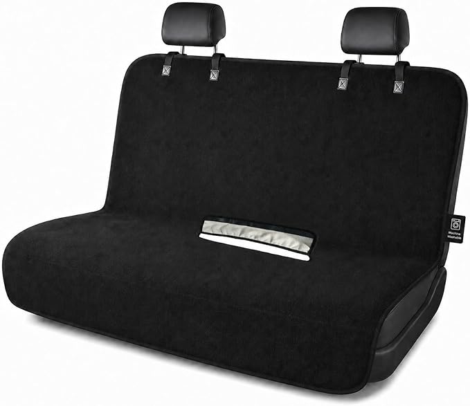 ZIMABLUE Waterproof Towel Rear Seat Cover for Cars, SUVs, Trucks & Sedans, Heavy Duty Sweat Towel Back Seat Protector for Post-Gym, Beach, Dogs & Kids, Machine Washable, Non-Slip, Black, 55" x 59"