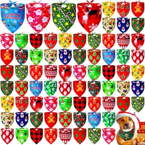 100 Pcs Christmas Dog Bandanas Bulk for Small Medium Pet Dog Cat by Locmeo
