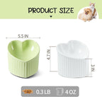 5 in Ceramic Raised Tilted Cat Food Bowls 2 Pack(White&Green) | Elevated,Love Heart Shape, Slanted Pet Feeding Dishes, Stress Free Feeder Bowl for Kitty, Small Cats, Protect Pet's Spine