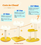 Happi N Pets Cloud Cat Tree, 31.5in Multi-Level Indoor Cat Tower with Scratching Posts, Viewing Perch, Removable & Washable Cushions, Cat Activity Tree with Dangling Toy | Removable & Washable Cat Bed, Cat Activity Tree, Cute Dangling Toys, Easy To Cle...