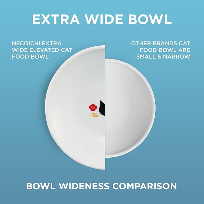 Necoichi Ceramic Extra-Wide Elevated Cat Food Bowl (Fuji, Extra Wide)