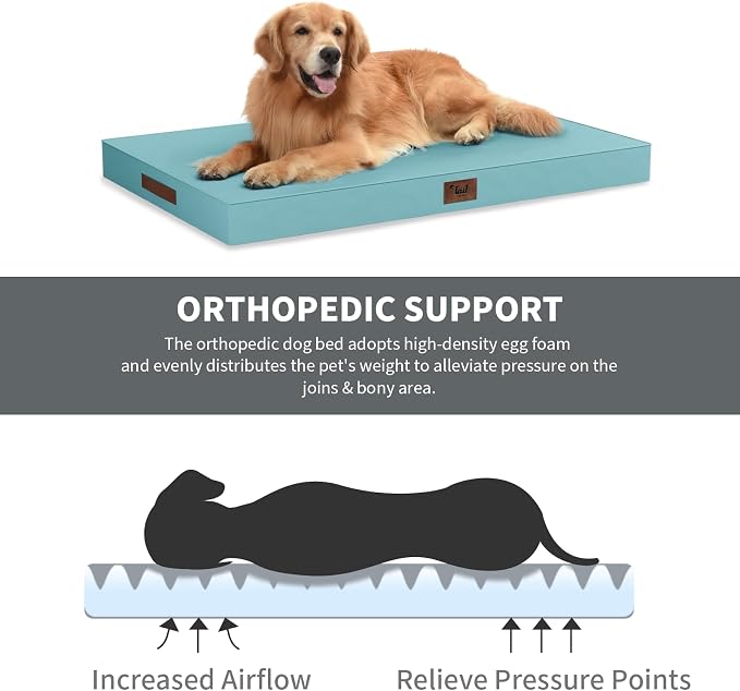 Jumbo Waterproof Orthopedic Dog Bed for Extra Large Dogs | Egg Crate Foam, Pressure Relief, Fits 54x37 Crates, Machine Washable 1680D Oxford Cover, Indoor & Outdoor Use, Up to 150 lbs