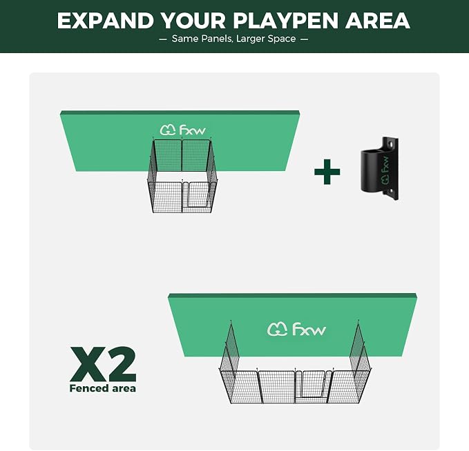 FXW Rollick Dog Playpen Wall Connection Set for Indoor and Yard, 50 Inch 8 Panels for Large Dogs with 4 Fence-to-Wall Anchors, Black | Patented