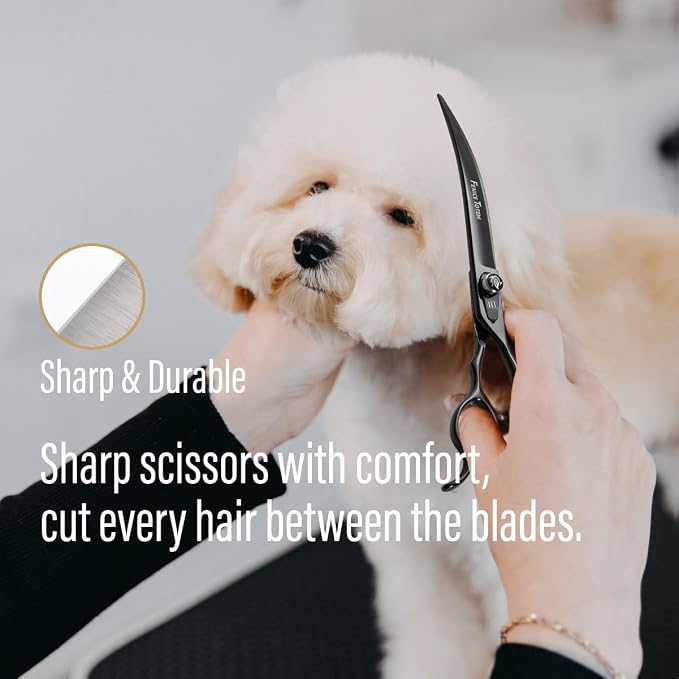 Dog Grooming Scissors: 7.5 inch Bright Black Pet Shears Set Made Of Japanese 440C Advanced Stainless Steel Professional Grooming Scissors for Dogs Cats and Other Pets