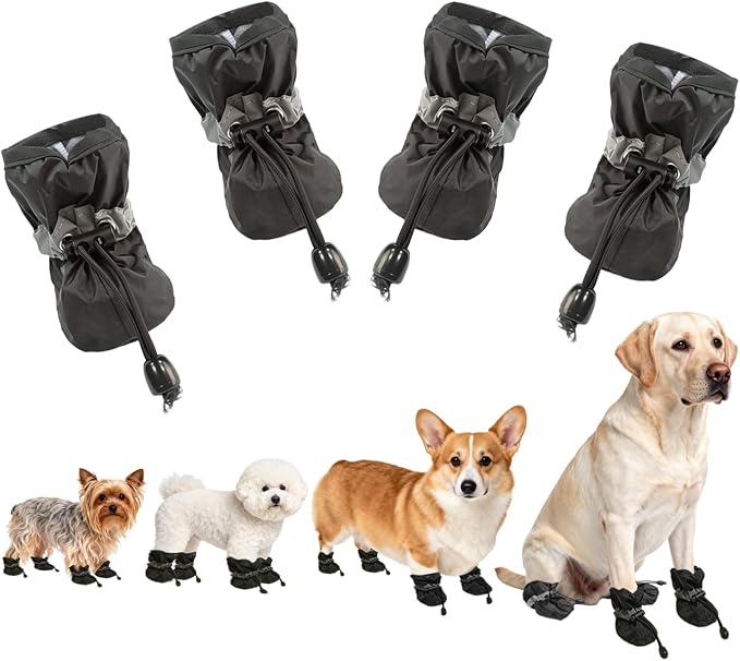 Non-Slip Dog Cat Boots with Reflective Straps, Pet Shoes for Medium Large Dogs Outside, Paw Protectors for Summer Hot Pavement, Indoor Hardwood Floor (Black, 6)