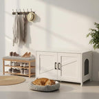 Homhedy 31.5" L Cat Litter Box Enclosure with Barn Door, White | Wooden Cat Washroom Furniture, Cat House, Pet Storage Cabinet, Dog-Proof, Fit Most of Litter Box, Farmhouse Style