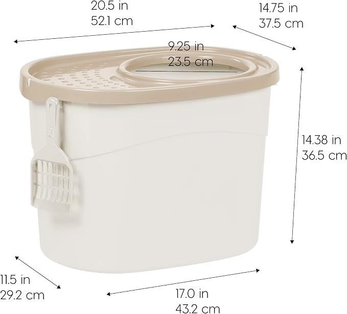 IRIS USA Large Top Entry Cat Litter Box, Hooded Privacy, Beige | Dog-Free Zone, Enclosed Top Access, Protected Interior, Dog Proof Pan, Odor Trapping, Reduced Tracking