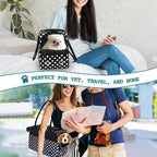 PetAmi Dog Purse Carrier for Small Dogs Cats, TSA Airline Approved Soft-Sided Pet Carrier with Pockets, Ventilated Travel Tote Bag with Bed & Shoulder Strap, Puppy Kitten, Max 12 lbs, Polka Dot Black