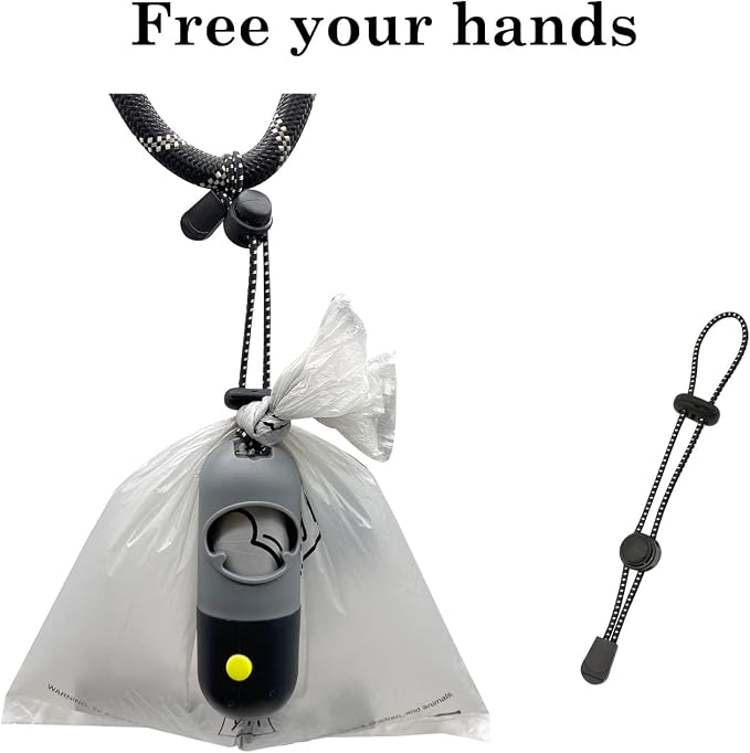 Dog Poop Bags Holder with LED Flashlight|Pet Waste Bags Dispenser for Leash|Doggie Potty Bags Container with Leak-proof Pet Trash Bags and Accessories (1 Holder 15 Bags, Grey and Black)